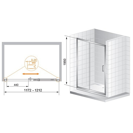 Душевая дверь в нишу Cezares Porta PORTA-BF-1-120-C-Cr 120 прозрачное стекло