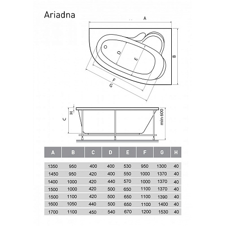 Акриловая ванна Relisan Ariadna Гл000000534 150x100 R