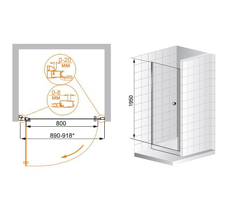 Душевая дверь в нишу Cezares Pordenone PORDENONE-B-1-90-P-G-R 90 R рифленое стекло