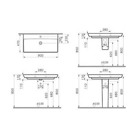 Раковина VitrA T4 4454B003-0001 90