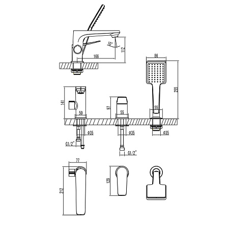 Смеситель Lemark Bronx LM3745GM на борт ванны, графит