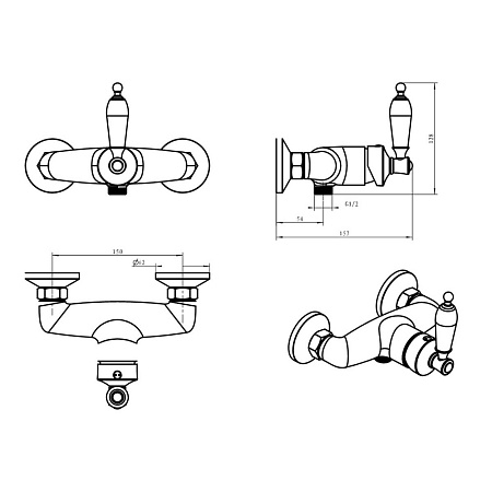 Смеситель Boheme Vogue 214-BLC для душа, золото/черный