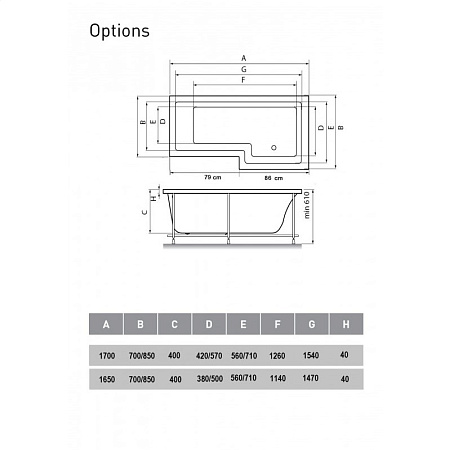 Акриловая ванна Vayer Options Гл000023294 165х85 L