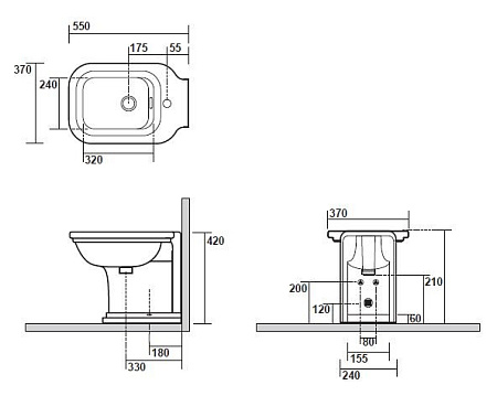 Биде напольное Kerasan Waldorf 4121K1bi/cr*1 55 см