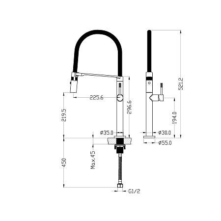 Смеситель Boheme Uno 114-B для кухонной мойки, черный