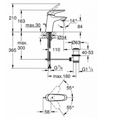 Смеситель Grohe Eurostyle New 23707003 для раковины с донным клапаном