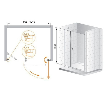 Душевая дверь в нишу Cezares Triumph TRIUMPH-D-B-11-40+60-P-Cr-R рифленое стекло