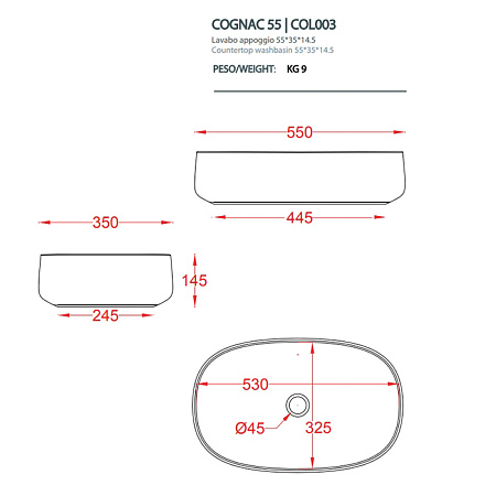 Раковина ArtCeram Cognac COL003 16;00 55 blu zaffiro