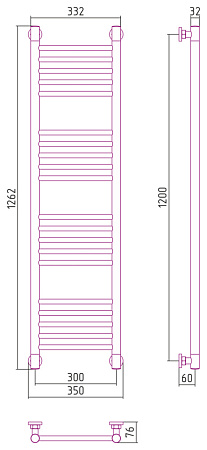 Полотенцесушитель водяной Сунержа Богема + 1200x300 прямой, хром