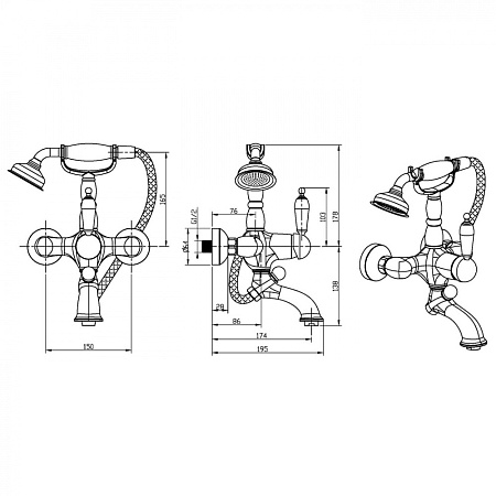 Смеситель Boheme Crystal 263-CRST для ванны с душем, хром