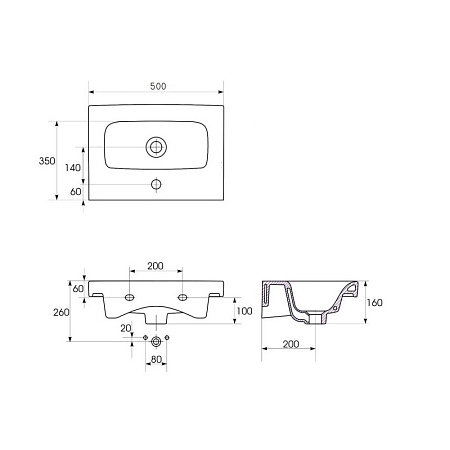 Мебельная раковина Aqwella Moduo UM-MOD50SL/1 50х35 белый