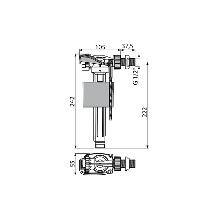 Впускной клапан Alcaplast A160-1/2" боковая подводка, металлическая резьба, для керамических ба