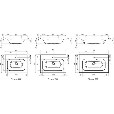 Раковина Ravak Chrome XJG01260000 60 со скрытым переливом