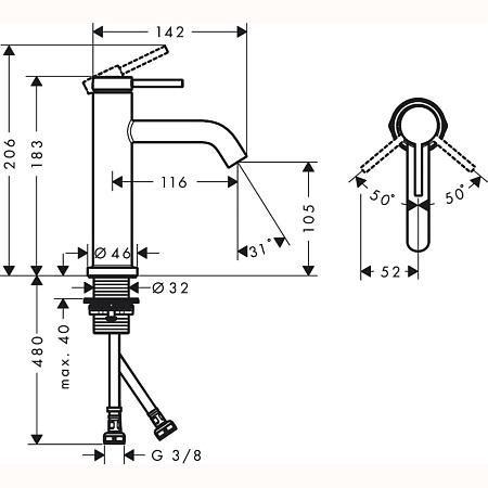 Смеситель Hansgrohe Tecturis S 73311000 для раковины, хром