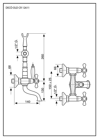 Смеситель Emmevi Deco Old 12611BO для ванны с душем, белый/золото
