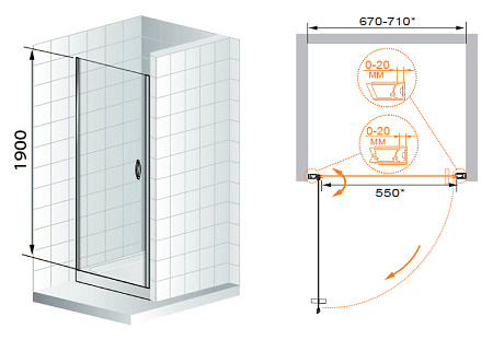 Душевая дверь в нишу Cezares Fontano FONTANO-B-1-90-Pi-Cr-L 90 L рифленое стекло