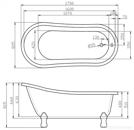 Акриловая ванна BelBagno BB04-ROS