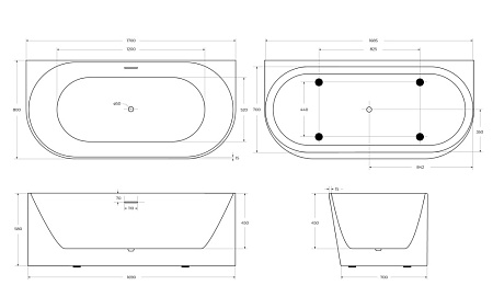 Акриловая ванна BelBagno BB412-1700-800-MATT 170x80 белый матовый