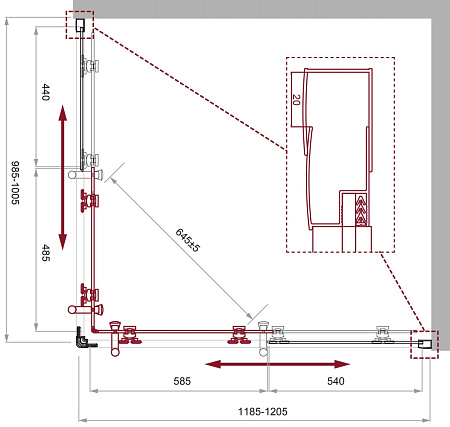 Душевой уголок BelBagno Uno UNO-195-AH-2-120/100-CH-CR рифленое стекло/хром