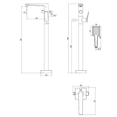 Смеситель Lemark Bronx LM3744GM для ванны, напольный, графит