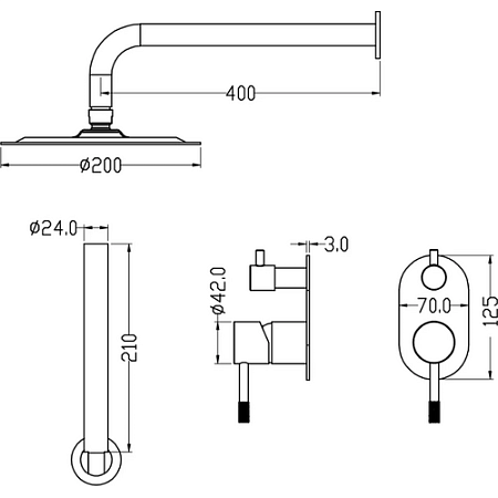 Душевой комплект Boheme Uno 464-GM для душа, оружейная сталь