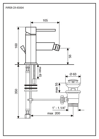 Смеситель Emmevi Piper 45004/OR для биде, золото