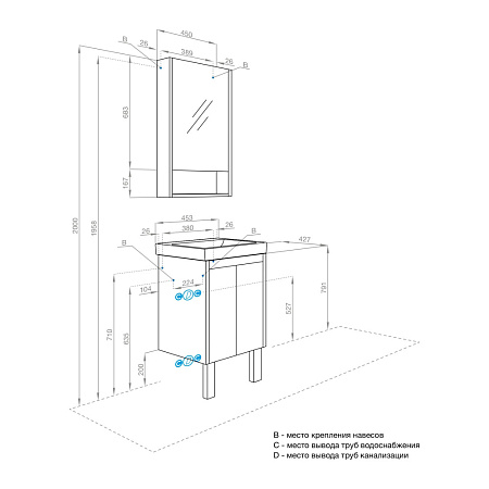 Мебель для ванной Aquaton Сканди 1A278701SD010 45 с дверками, белый/белый матовый