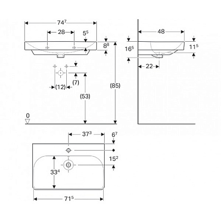 Раковина Geberit Smyle Square 500.249.01.1 75 белая