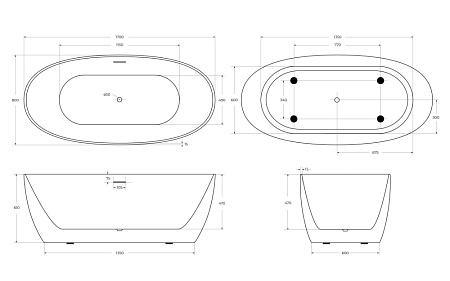 Акриловая ванна BelBagno BB414-1700-800 170x80 белый