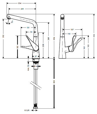 Смеситель Hansgrohe Metris 14822800 для кухонной мойки, нержавеющая сталь