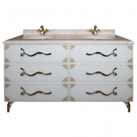 Тумба с раковиной Tessoro Laura TS-LA150C-W/G/glass 150 с узором, белый глянец золото со стеклом