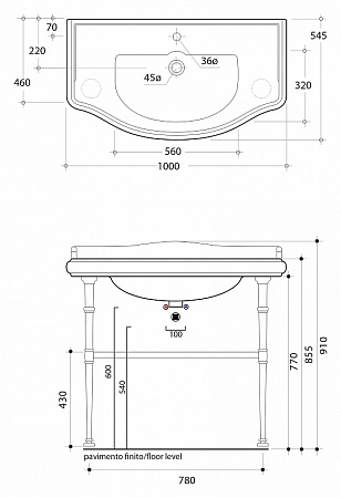 Раковина Kerasan Retro 105001*1 100 с 1 отверстием под смеситель, белый