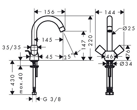 Смеситель Hansgrohe Logis 71222000 для раковины с двумя рукоятками, хром