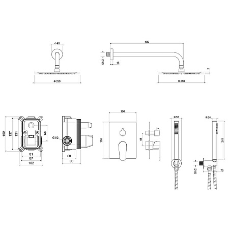 Душевой комплект Aquatek Оберон AQ1272MB черный матовый