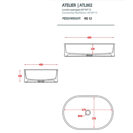 Раковина ArtCeram Atelier ATL002 17;00 60х40 черный матовый