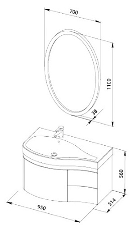 Мебель для ванной Aquanet Сопрано 95 L, черная, ящик