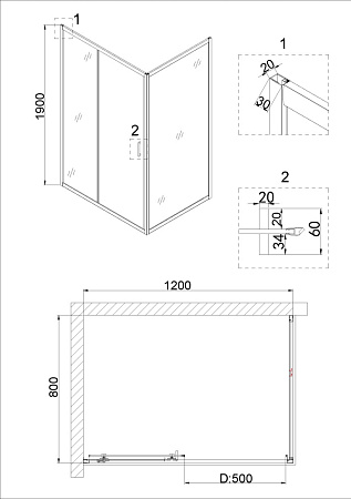 Душевой уголок Niagara Nova NG-42-12AG-A80G 120x80x190 стекло прозрачное/профиль холодное золото