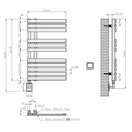 Полотенцесушитель электрический Boheme Venturo 721-B 93,8х50 см черный