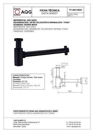 Сифон AQG Fosc 400110525 черный матовый