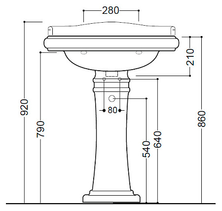 Раковина Kerasan Retro 104601*0 69 без отверстия под смеситель, белый