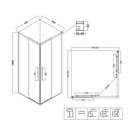 Душевой уголок Niagara Nova NG-6822-34BLACK 80x80x195 стекло прозрачное/профиль черный матовый