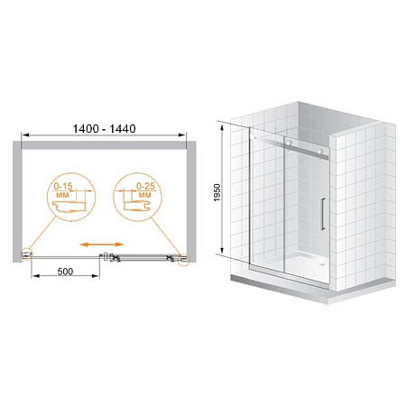 Душевая дверь в нишу Cezares Stylus BF 1 140 C Cr L