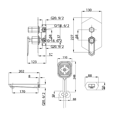 Смеситель  Lemark Prizma LM3922C для ванны с душем