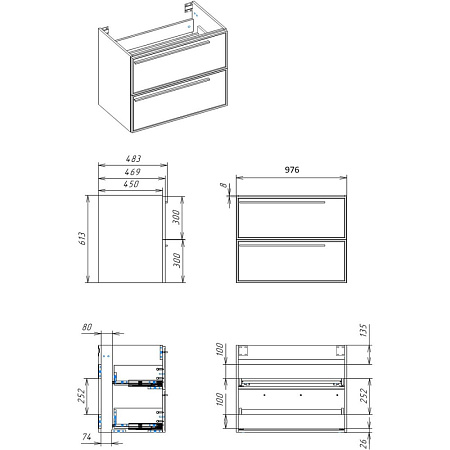 Тумба под раковину La Fenice Elba TWIN FNC-01-ELB-BG-100-2 два ящика, Blu Grigio синий матовый
