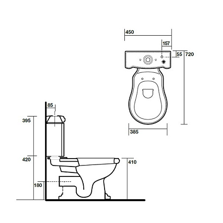 Унитаз-моноблок Kerasan Retro 101304nero горизонтальный выпуск, фурнитура бронза