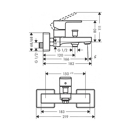 Смеситель Hansgrohe Vernis Shape 71453000 для ванны с душем, хром