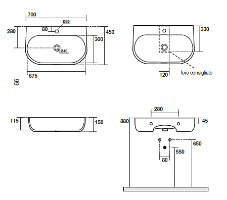 Раковина Kerasan Nolita 534201*1 70 белый