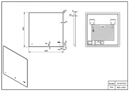 Зеркало Esbano ES-2073 ТDS 80x80 см с подогревом