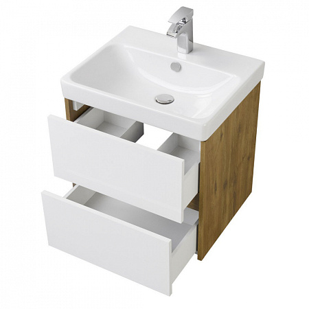 Тумба под раковину Aquaton Сканди 1A251701SDZ90 55 2 ящика, белый/дуб рустикальный