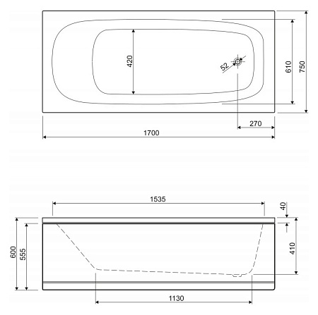 Акриловая ванна Cezares Eco ECO-170-75-41 170х75